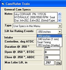 Figure A 15 More Cam/Valve Train Specs Screen Features You can calculate an exact Ramp