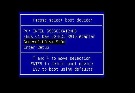 The Boot menu will appear. Select General UDisk and press Enter. The unit will now boot from the prepared USB disk. 3.