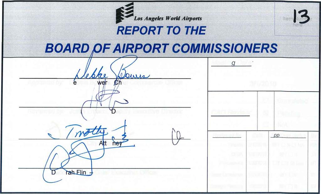 1/30/2018 1/31/2018 1/30/2018 Date Y NY NY BOARD 'Los Angeles World Airports REPORT TO THE F ARPORT COMMSSONERS 13 Meeting Date: Approved by: Reviewed by: Debbie Bovyzrs, i/hief Commercial Officer
