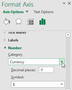 4. Follow these steps to adjust the vertical axis: A B C D A Point to a number on the vertical axis and then right-click to display the shortcut menu.
