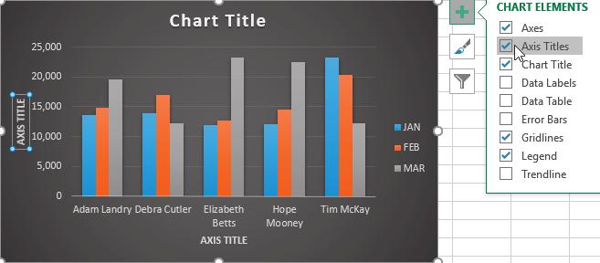 Using the Chart Formatting Buttons The chart formatting buttons can add elements to your chart, change the style, or filter the data visible on the chart.