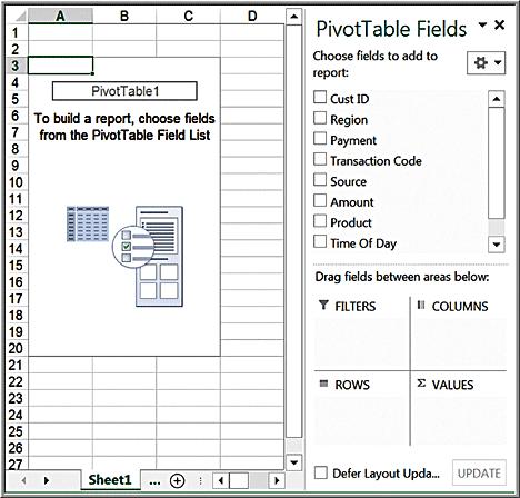 Constructing PivotTables Click inside your database Insert > Tables > PivotTable The wizard creates a blank