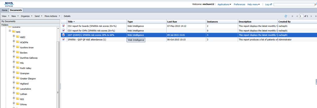 2. Now select the Standard Reports folder within SPARRA. Figure 4 Click on Standard Reports 3.