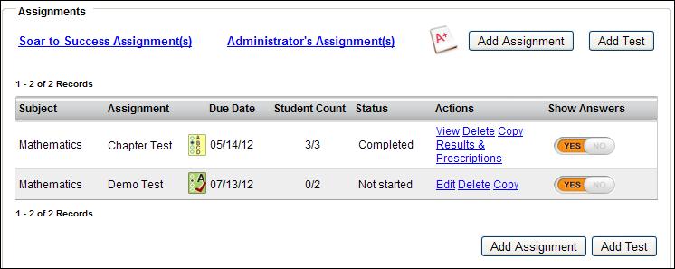 Finding Assignments To see this page, click Assignments from the Teacher s Welcome Page, or click the Assignments tab. The View Assignments page displays a list of assignments that you have made.