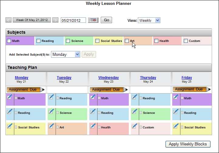 Using the Planner* The lesson planner, which is displayed when you click Planning, gives you the ability to manage teaching blocks, view lessons and resources, and compare instruction across days.