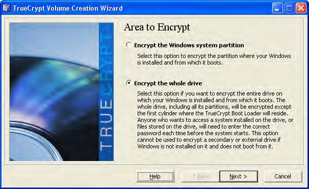 You will see an Area to Encrypt window.