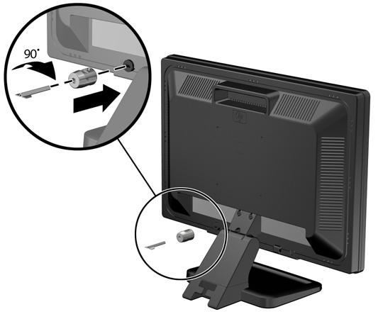2. Insert the cable lock into the cable lock slot on the back of the monitor and