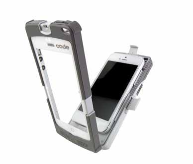 The CR4405 sled transforms the Apple iphone 5 into an aggressive 2D barcode reader.