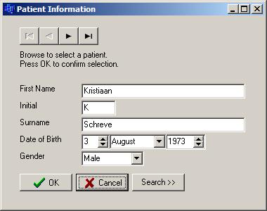 Navigation Buttons Search Button Figure 7 Patient Information Screen This method can be time consuming. A faster way of finding a patient is to press the Search button.