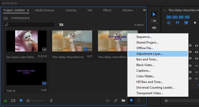 New Item >>> Adjustment Layer Add all of the effects you want to have over the span of multiple videos to this adjustment layer
