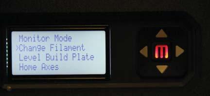 Unloading PLA Filament On the 3D Printer Menu, Press