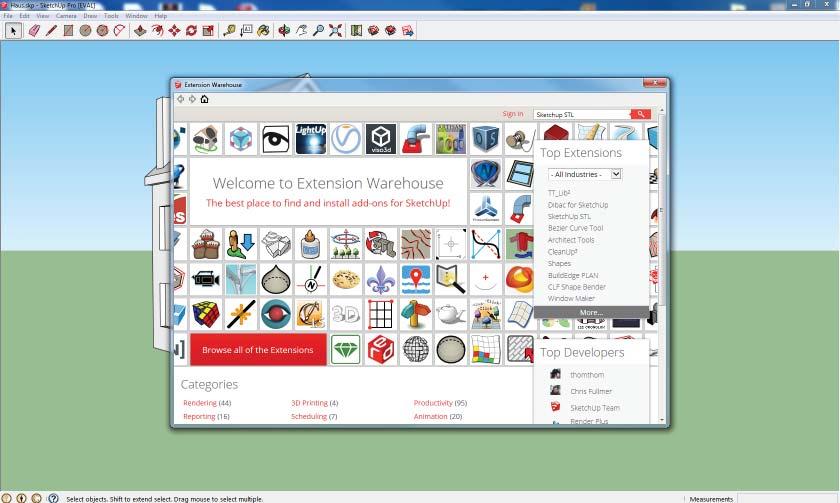 Search for SketchUp STL. Then Click on SketchUp STL. You will need a gmail account to login to download the extension.