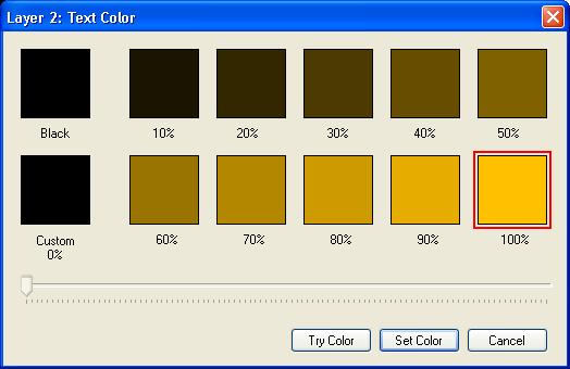 Color Selection A different dialog is used to select text or fill colors, depending on whether the current sign profile is monochrome or full color.