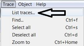 Just select practicetrace in the Objects List and hit Find 1st!, and it will show you practicetrace on the first section it appears.