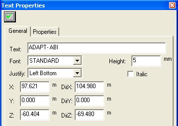 Chapter 2 TOOLBARS AND DIALOG WINDOWS Double-click on the text. The corresponding dialog box will open (Fig. 2.7-2). Edit the font, height, coordinates and other parameters as necessary.