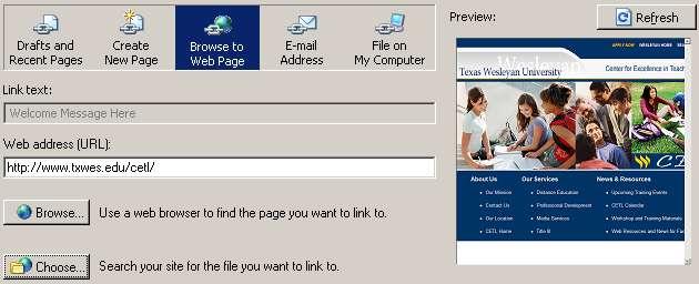 Fig. 11 4. Choose from one of the five different link types: Drafts, New Page, Web Page, Email address, or File on My Computer. 5. Select or browse to the desired file. 6.