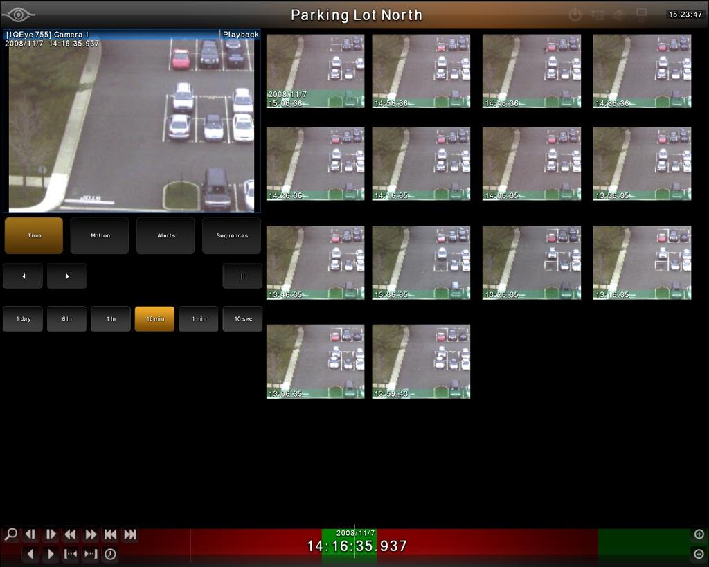 Browsing (Investigation Mode) The Time Slicer Ocularis Client s Time Slicer functionality enables users to easily and quickly access video of an incident by autogenerating equal-interval thumbnails