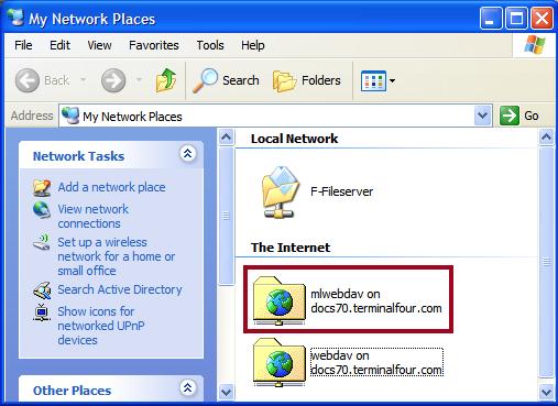 Media Library Site Manager Community Extranet - TERMI... From My Network Places, open the "mlwebdav" folder.