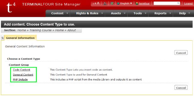 Add Content Site Manager Community Extranet - TERMIN... Enter Content Minimum User Level: Contributor Site Manager Version: 7.