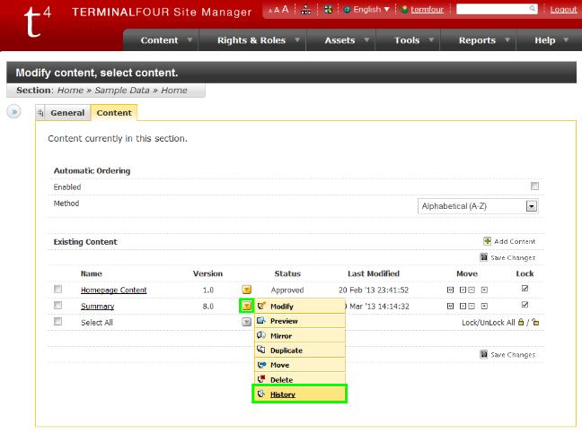 Modify Content Site Manager Community Extranet - TERM... Compare two Versions 1.