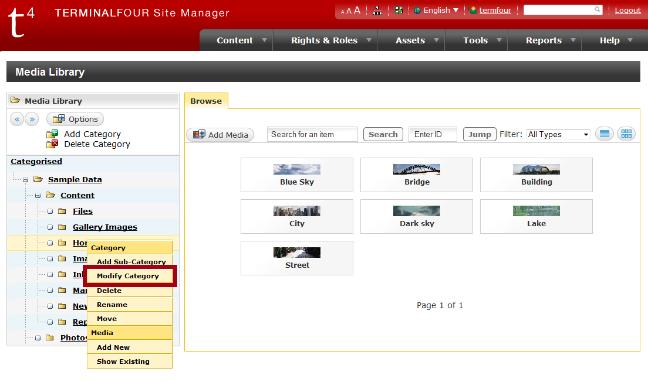 Media Library Site Manager Community Extranet - TERMI... Modify Category Minimum User Level: Administrator Site Manager Version: 7.