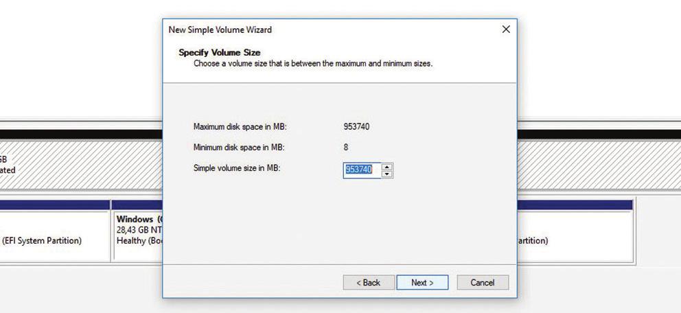 Step 3: Choose Next in the New Simple Volume Wizard window.