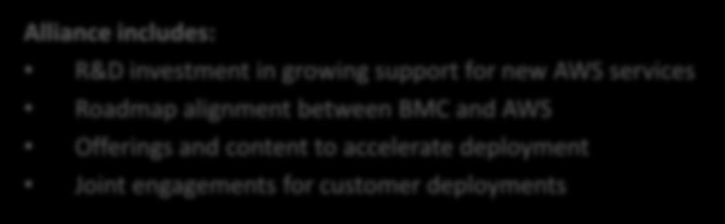 BMC Software + Amazon Web Services BMC is partnering with AWS because: AWS is the market leader in webbased cloud