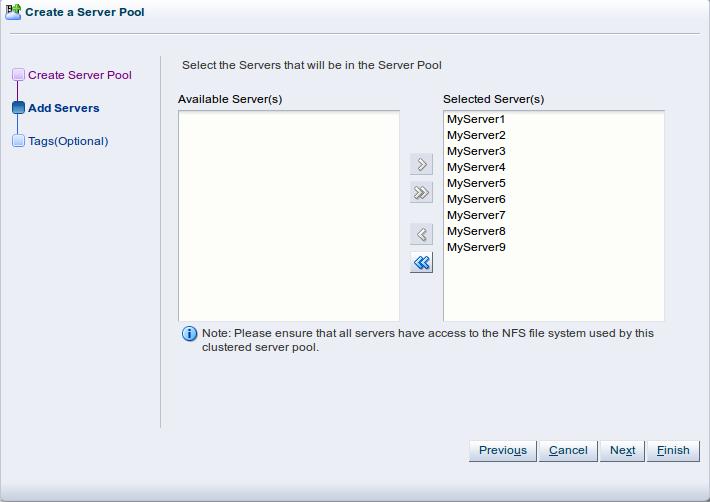 Creating a server pool The Oracle VM Servers are added to the server pool and ready to
