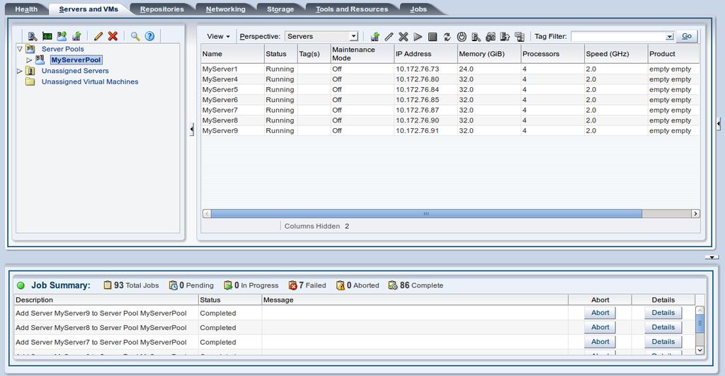 For more information on creating server pools and adding Oracle VM Servers, see Creating
