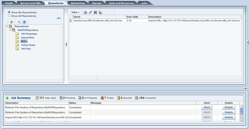 Importing an ISO file The import job can take some time to complete.