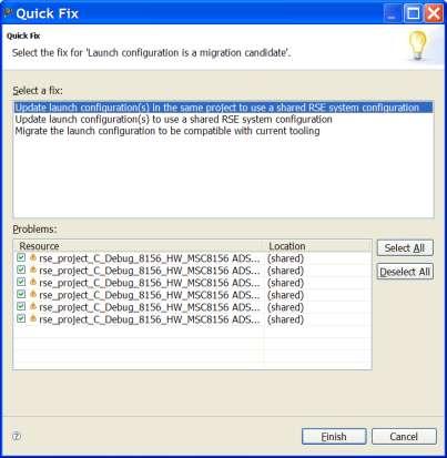 A Quick Fix dialog appears (Figure 9) and displays all of the possible migration candidates. Figure 9. The Quick Fix dialog.