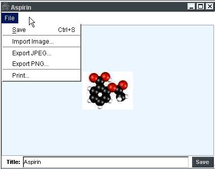 To import an image, create a new image item and select Import Image from the File menu of the image item (see Figure 9). Three standard image formats are supported for import: GIF, JPEG, PNG.