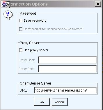 Figure 2. Connection options. Verify that the value for the ChemSense Server URL is correct. This is the URL of the server on which your login account exists.