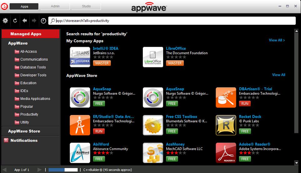 USE APPWAVE BROWSER APPS > THE APPWAVE BROWSER INTERFACE When you search for an app, your app window will resemble the following image.