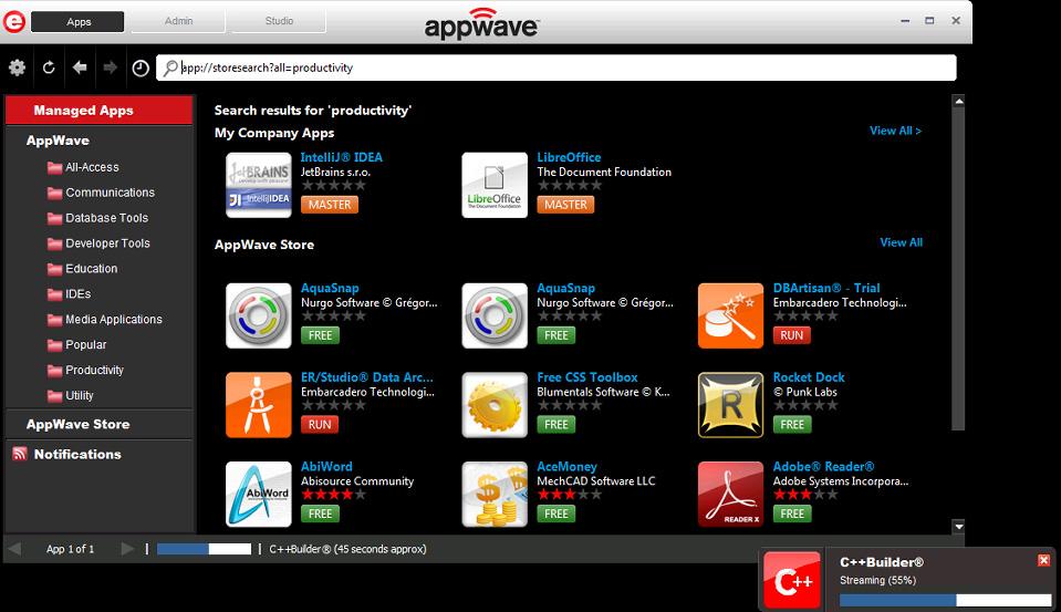 USE APPWAVE BROWSER APPS > MAIN INTERFACE COMPONENTS OF THE APPS TAB MAIN INTERFACE COMPONENTS OF THE APPS TAB The following describes the main interface components of the Apps tab of AppWave Browser