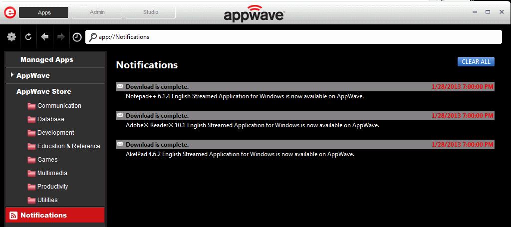 USE APPWAVE BROWSER APPS > READING AND WRITING APP REVIEWS Checking Notifications From the AppWave Browser, click Notifications. The Notifications appear.