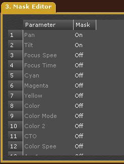 Mask - Editor In the Mask Editor single parameters can be toggled on/off by