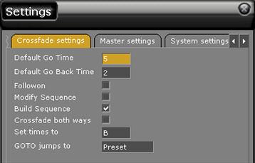 System Settings - Crossfade Press SETUP and use the right/left arrows to select the Crossfade