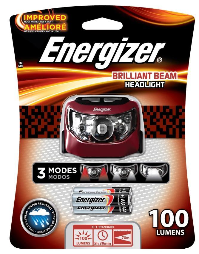 Energizer Brilliant Beam LED Headlight Features & Benefits Five light modes for a variety of tasks White spot light (High & Low) White flood light Red for night vision Two easy to operate electronic