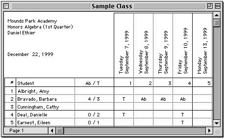 The Attendance Grid The Attendance Grid Attendance information for the entire school year can be recorded in the attendance grid. Student names, IDs, or both may be listed.