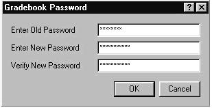 Assigning a Password A password may be assigned to a class to prevent anyone else from opening the class. To assign a password to a class: Choose Gradebook Password from the Gradebook menu.