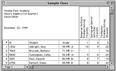 The Gradebook When creating a new class or opening an existing one, Gradekeeper will display the gradebook for that class. Student names, IDs, or both may be shown.