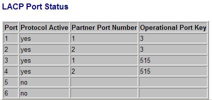 Status Port Protocol Active Partner Port Number Operation Port Key Description The port number yes - the port is link up and in LACP