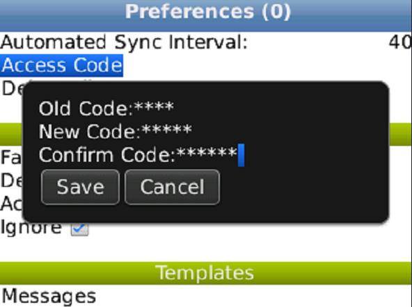 7. In the New Code field, enter the new access code. 8. In the Confirm Code field, re-enter the new access code.