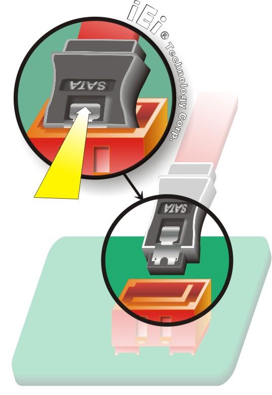 SATA cable and insert the cable connector into the onboard SATA drive connector. See 6Figure 4-12. Figure 4-12: SATA Drive Cable Connection Step 3: Connect the cable to the SATA disk.