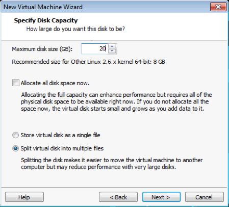 Installing on VMware Workstation FIGURE 4-7. Specify disk capacity 18. Click Next.