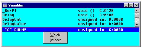 Inspect: Displays the information regarding the code location, such as module name and CPU address. The cursor in the CPU or Module window will point to the selected value.