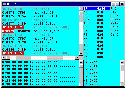 The CPU command opens a CPU window displaying the disassembled instructions of your program, the Stack, the internal Registers and any memory space according to the Local menu selection.