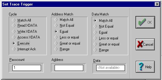 selecting the bus cycle type, address and data bus contents is displayed and you are prompted to fill in the conditions used to trigger the trace collection hardware in the target system. FIGURE 5.