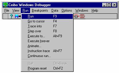5.4. Run Menu The Run menu commands execute the program being debugged.